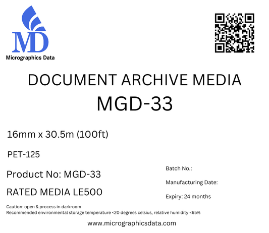 Micrographics Data MGD-33 16mm Archive Media | 16mm Microfilm for Long Term Archiving