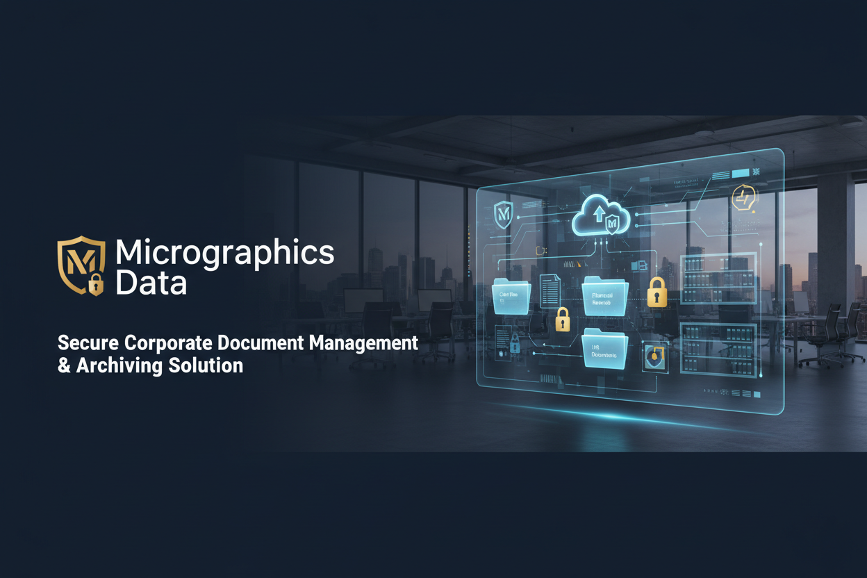 Load video: Promotional video for Micrographics Data Singapore outlining the complete document lifecycle: secure logistics, high-fidelity scanning, enterprise AI cloud search, physical vault storage, certified destruction, and 500-year archival microfilm preservation